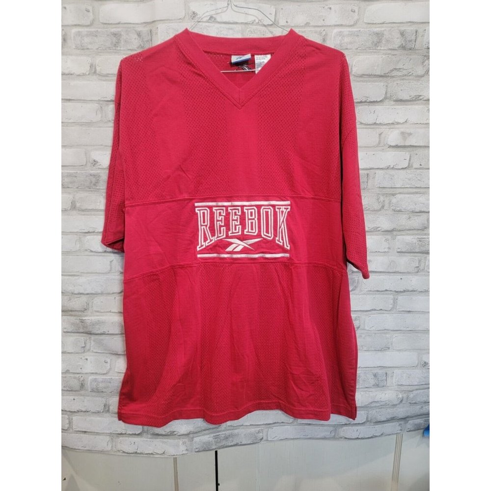 Vintage‎ Reebok Logo Spell Out Embroidered T Shirt Size XL Vented Red 90s